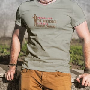 A man wearing a gray Sobering Experience Tee